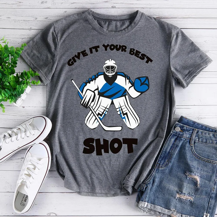 Hockey Rules, Give It Your Best Shot T-Shirt-07844-Annaletters