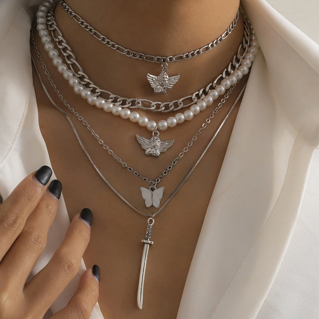 Women's Simple Style Angel Shape Multi Element Necklace