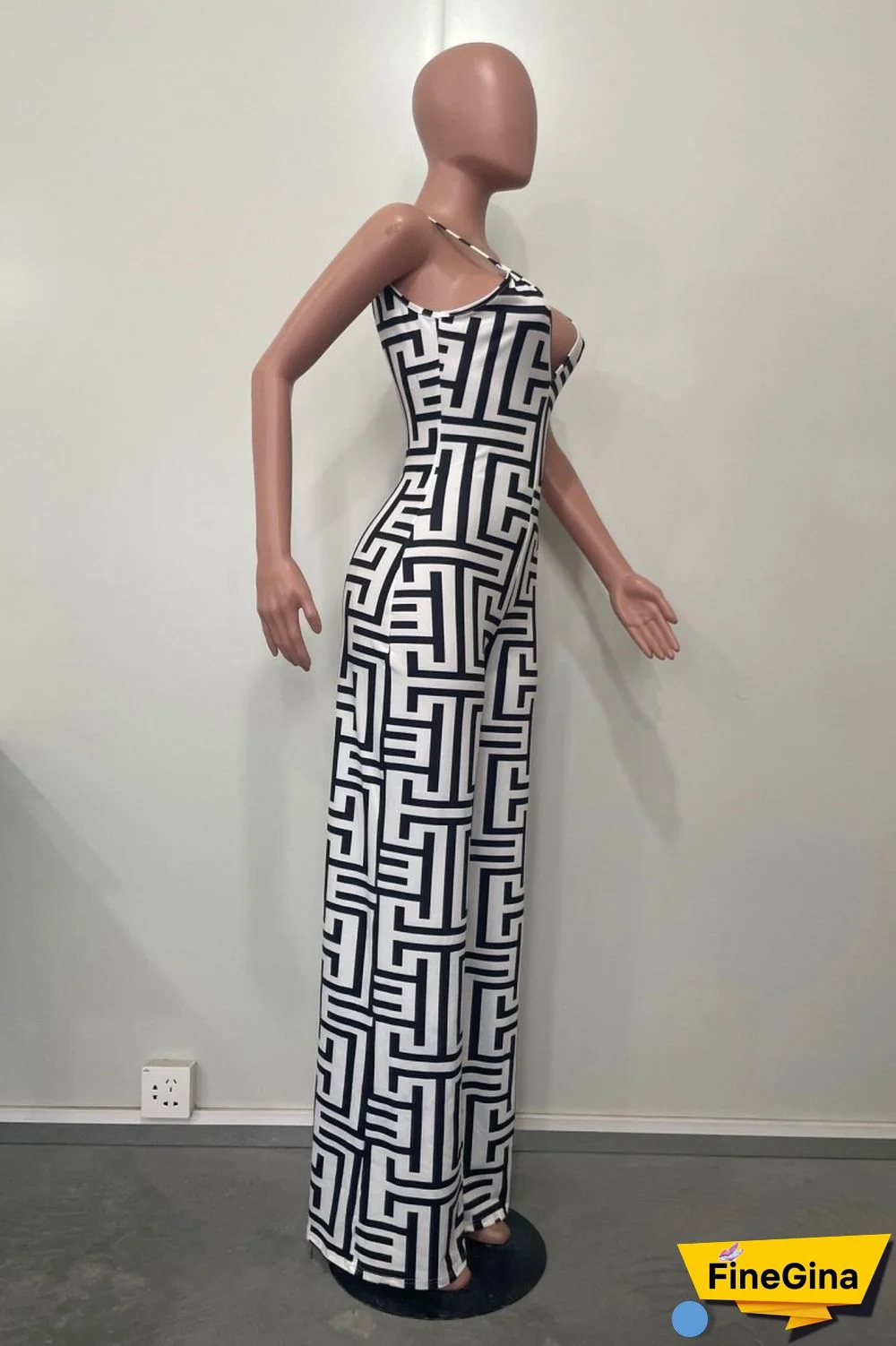 Black Sexy Casual Print Backless Spaghetti Strap Regular Jumpsuits