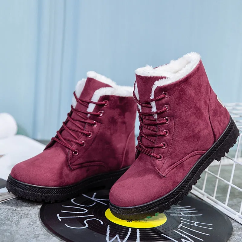 Nine o'clock New Casual Women Boots Winter Comfortable Warm Lined Lace-up Shoes Quality Anti-skid Female Botas Big Size 35-44