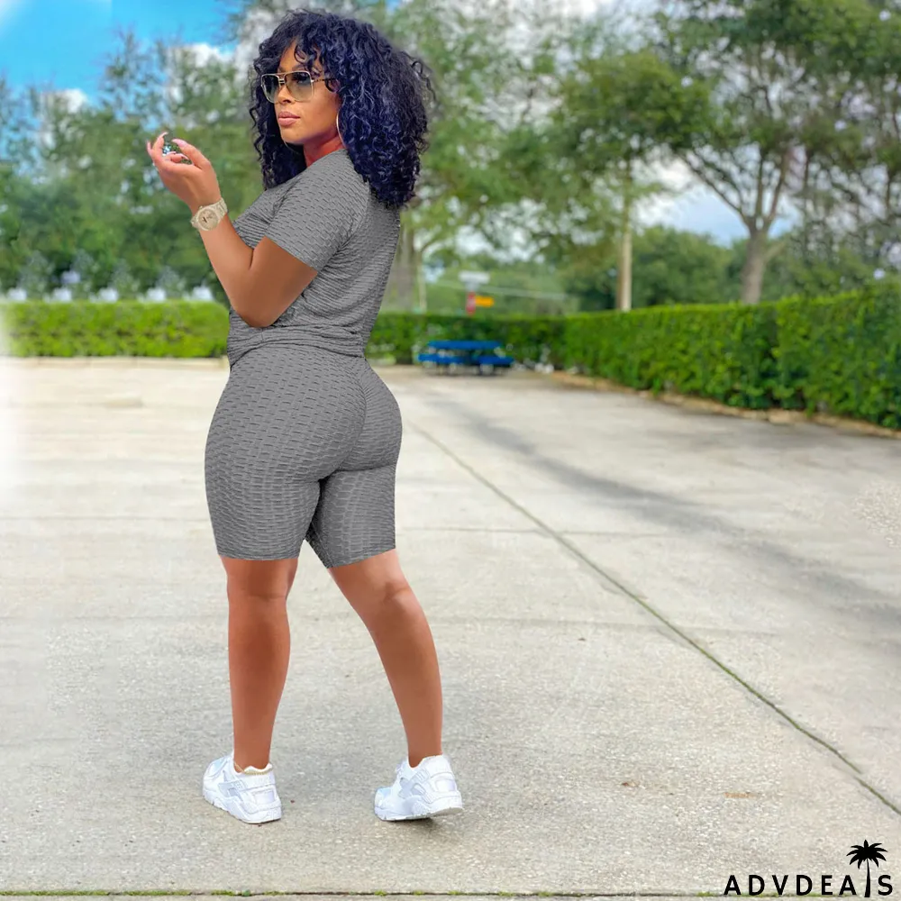 Summer Casual Honeycomb Shirt and Shorts Matching Set