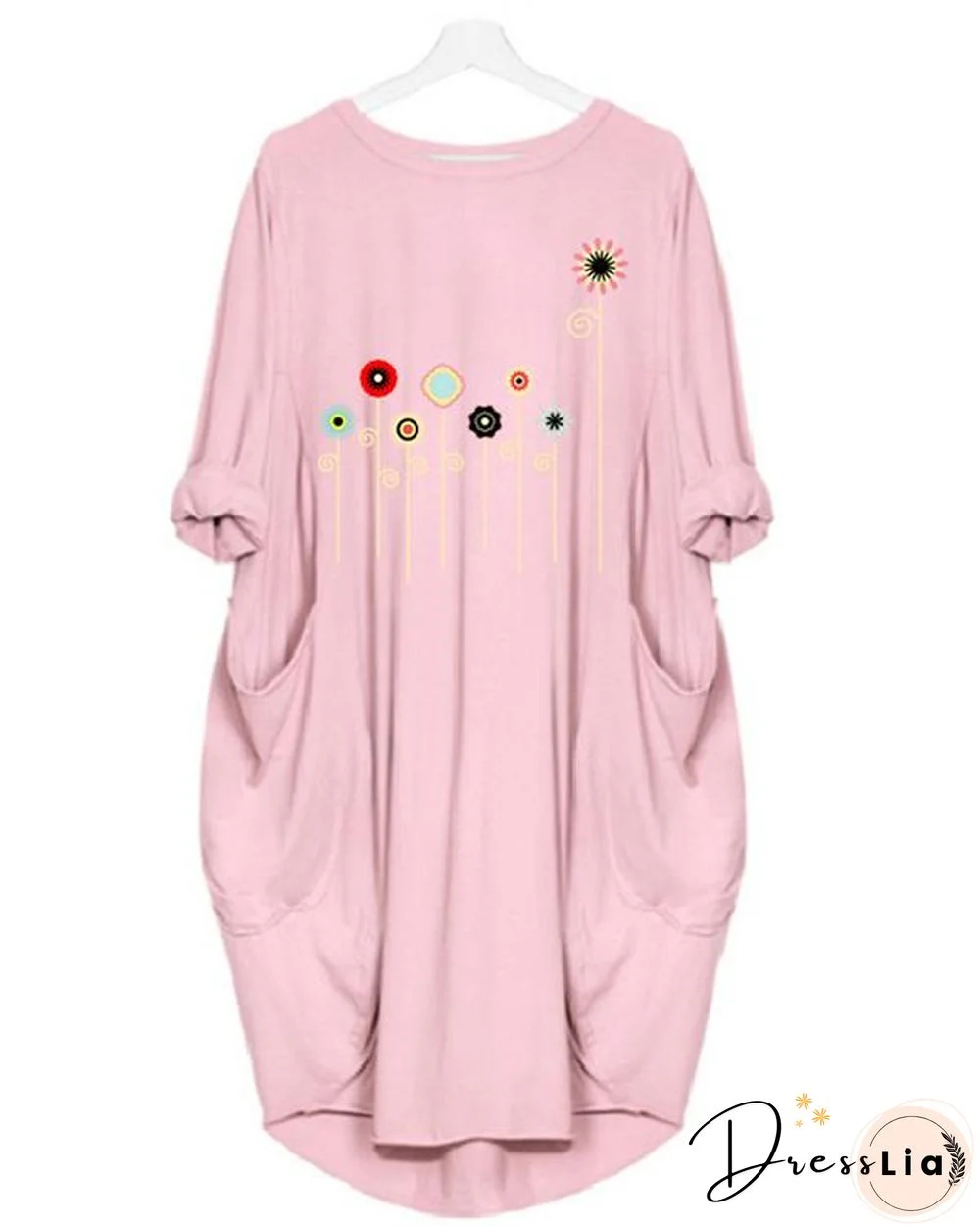 Flower Printed Casual Plus Size Midi Dress