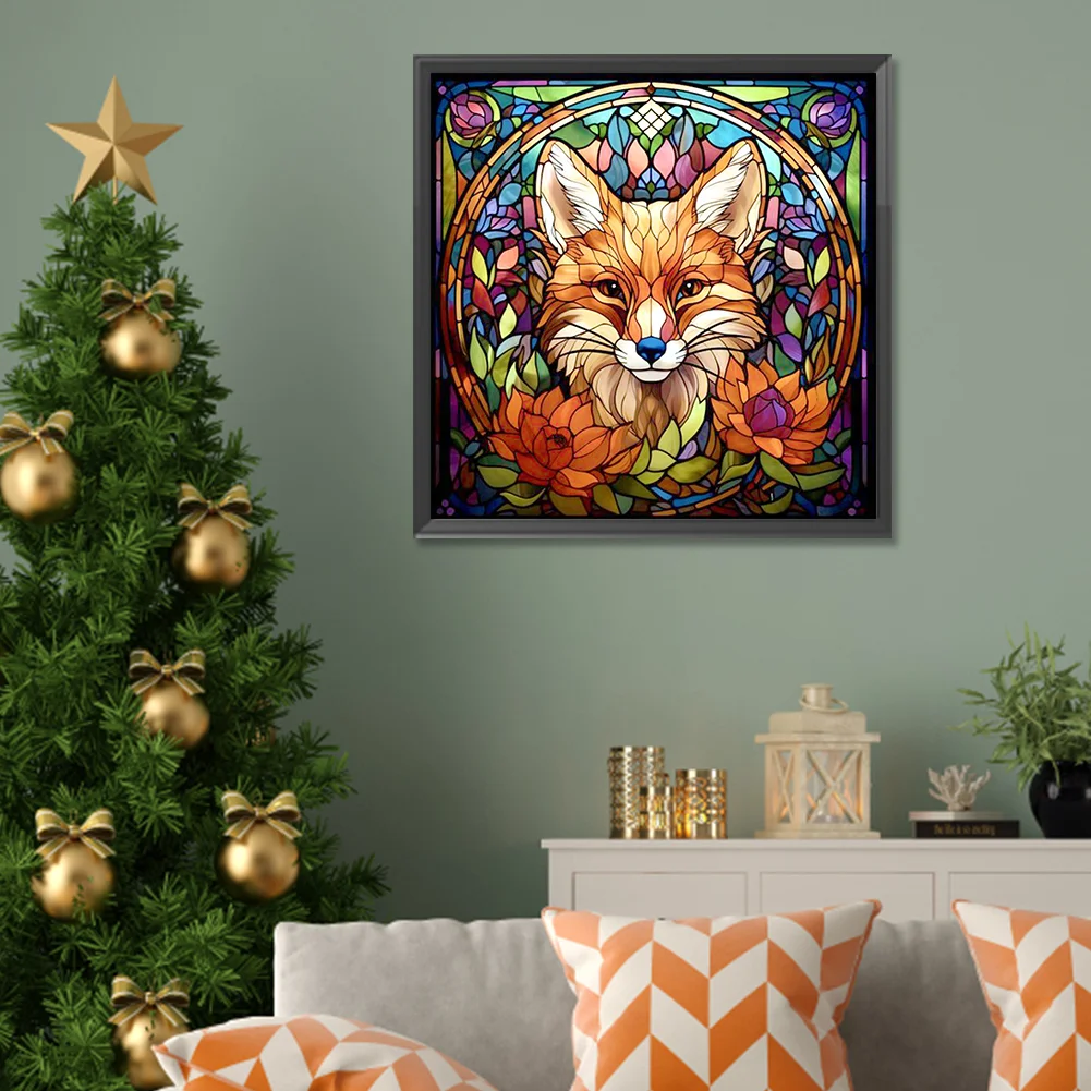 Diamond Painting - Full Round Drill - Stained Glass Fox(Canvas|30*30cm)