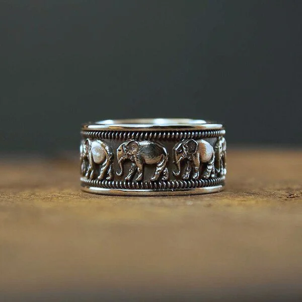 925 Vintage Elephant Silver Ring