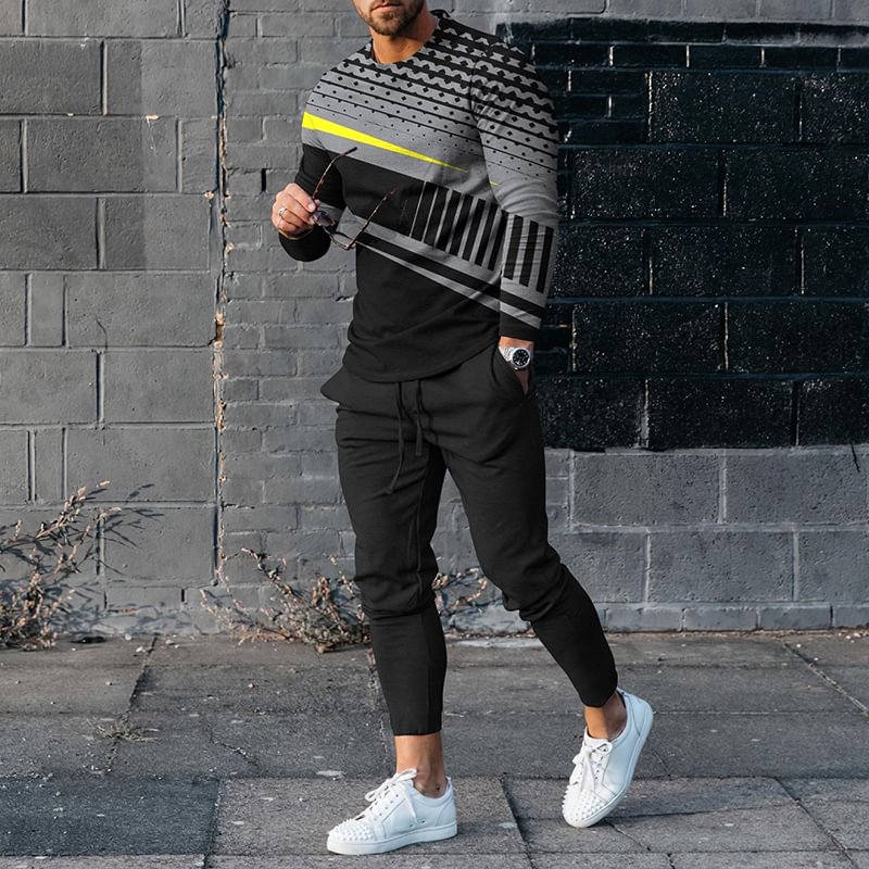 Men's Splicing Casual Long Sleeve T-Shirt And Pants Co-Ord