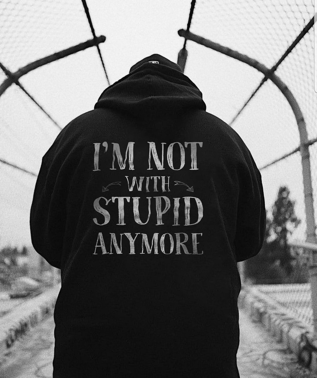 I'm Not With Stupid Anymore Print Basic Hoodie -  UPRANDY