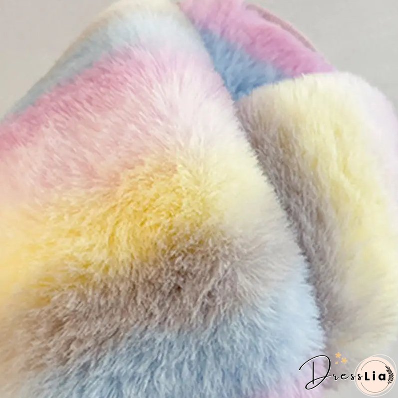 Paziye Colorful Plush Cross Plush Slippers