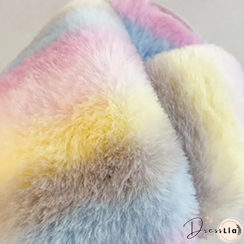 Paziye Colorful Plush Cross Plush Slippers