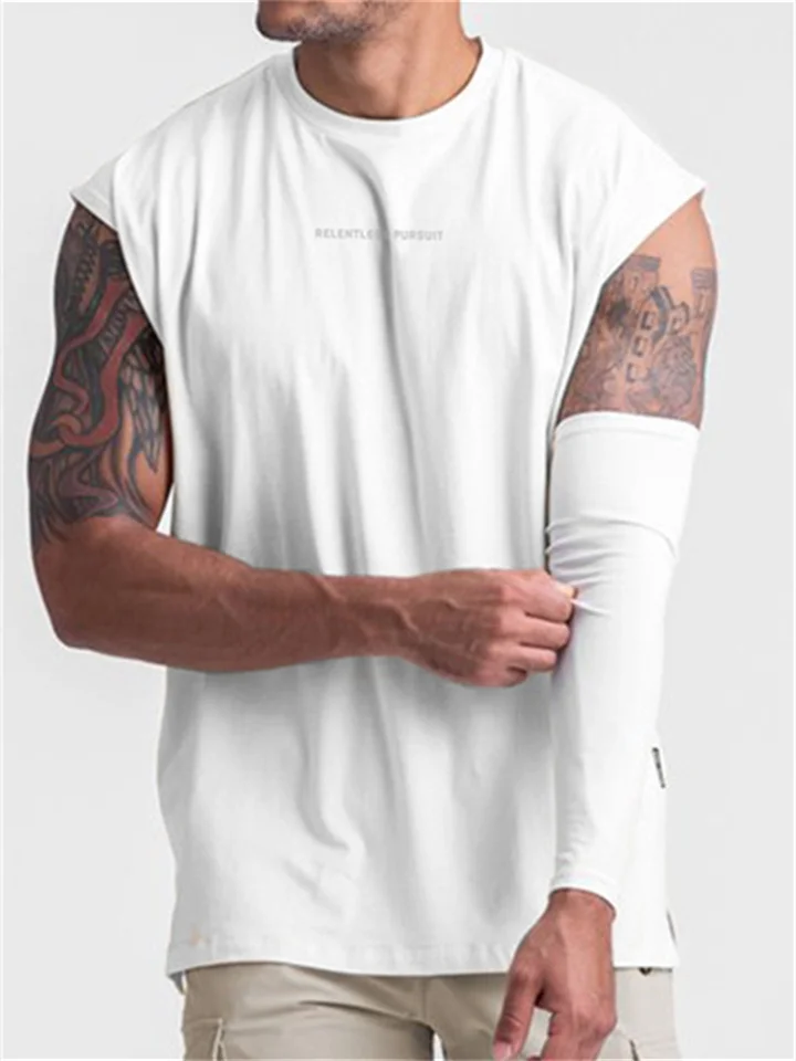 Summer Men's Sports Undershirt Loose Tide Quick Dry Sleeveless Printed Solid Color T-shirt Round Neck Undershirt Round Hem Men's Models | 168DEAL