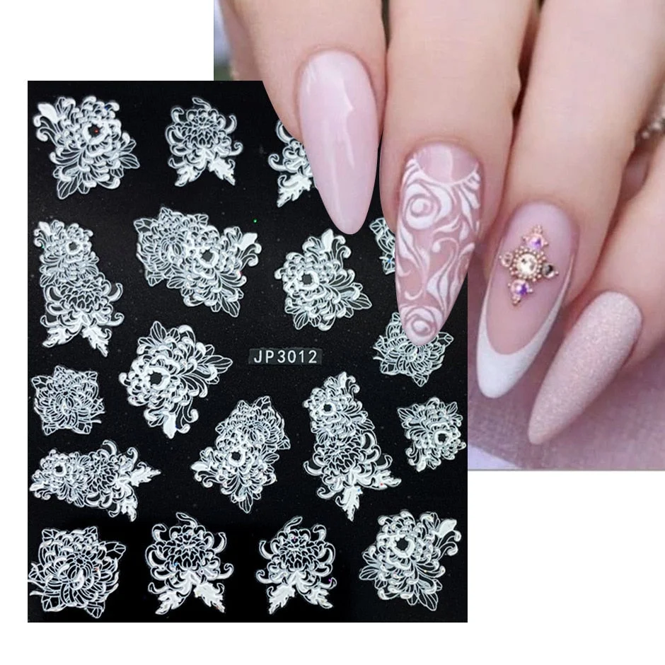 Nail Stickers Embossed 5D Elegant Abstract Flower Leafs Designs Back Glue Nail Decals Decoration Tips For Beauty Salons-Nail Inspo