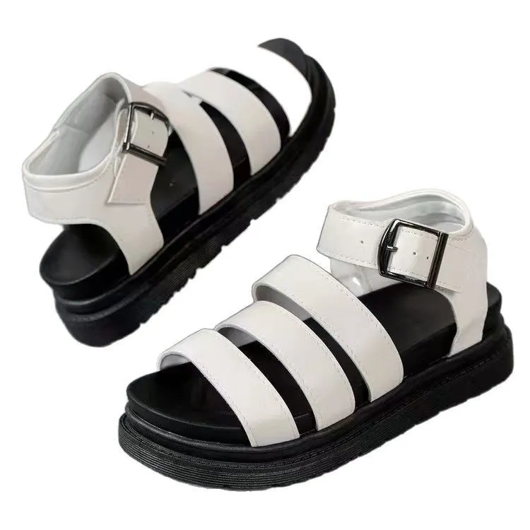 Breakj Breakj 2025 New Solid-Color Thick-Bottomed Belt Buckle Round Head Wearing Beach Sandals
