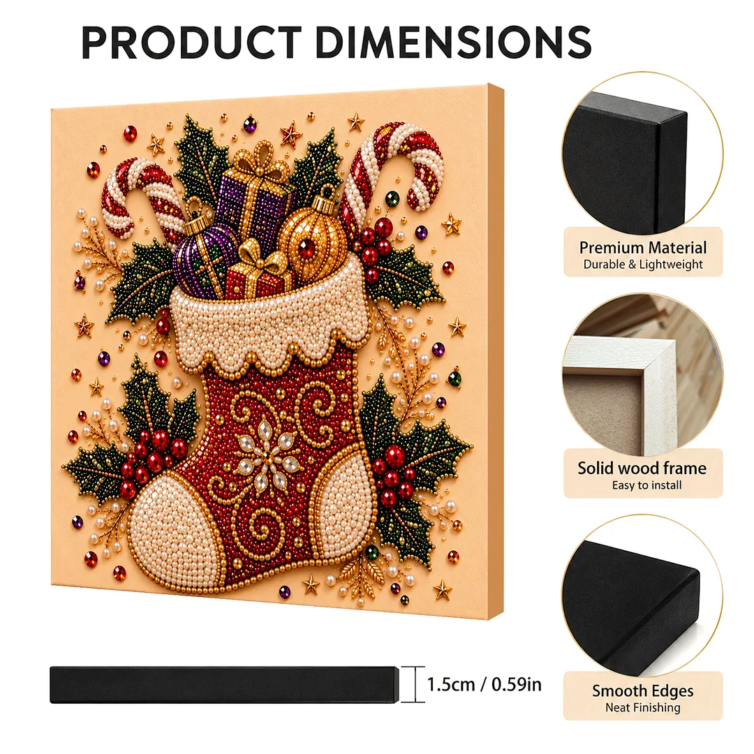Framed Pearl Painting Kit Christmas Stocking 7.87x7.87in