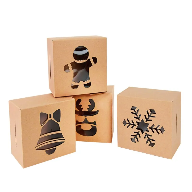 5pcs Christmas Kraft Paper Cookie Gift Boxes Candy Box Bags Food Packaging Box Christmas Party Kids Gift New Year Navidad 2021