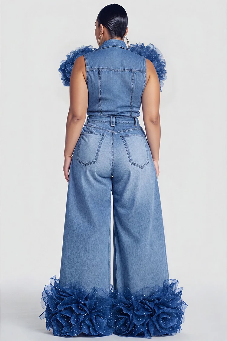 Xpluswear Design Plus Size Business Casual Blue 3D Casual Pocket Denim Two Piece Pant Sets [Pre-Order]