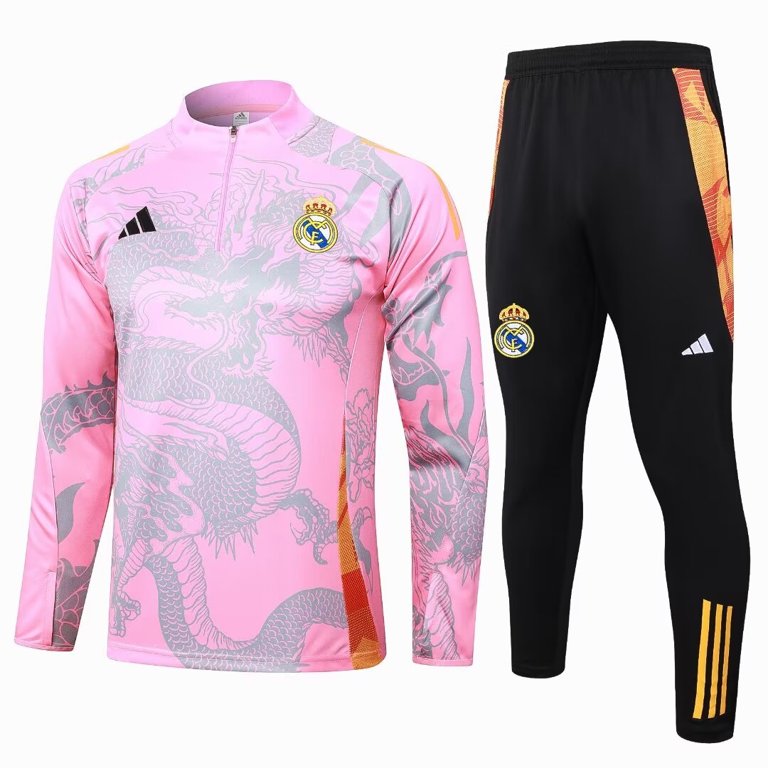 24/25 Real Madrid Half-Pull Training Kit Pink Football Thai Quality