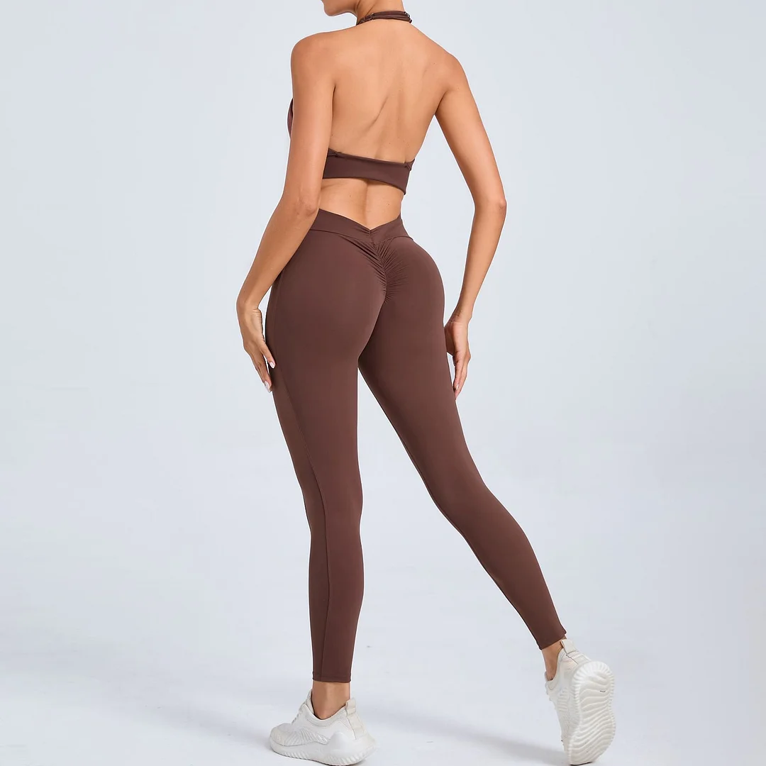 Toloer Toloer Sand Hanging Neck Type Two Side Pocket Yoga Jumpsuit Female Dance Bare Back Fitness Tight Sports Jumpsuit-Outfit Ideas