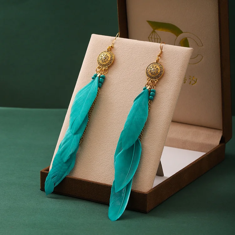 Vintage Colorful Feather Tassel Earrings