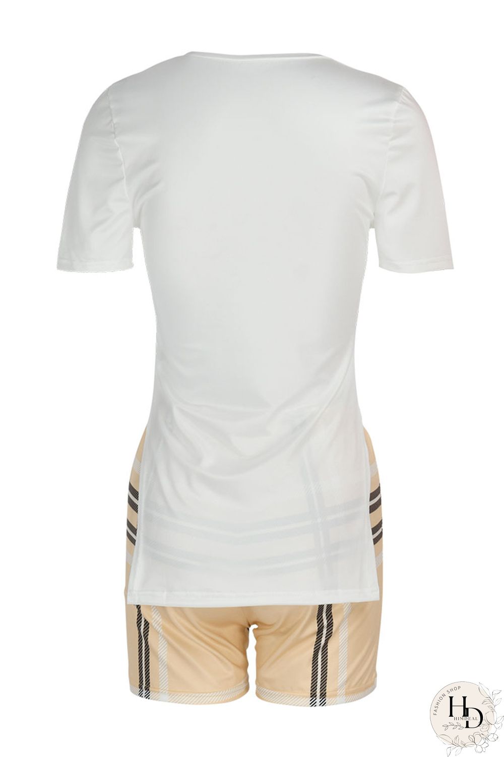 Brown Casual Print Patchwork Slit O Neck Short Sleeve Two Pieces