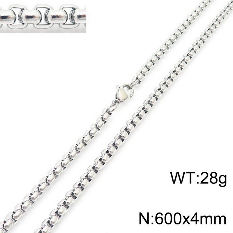 Fashion Classics Square Pearl Chain Men’s And Women’s Titanium Steel Necklace