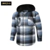 2024 New Loose Casual Flannel Long-sleeved Hooded Plaid Shirt