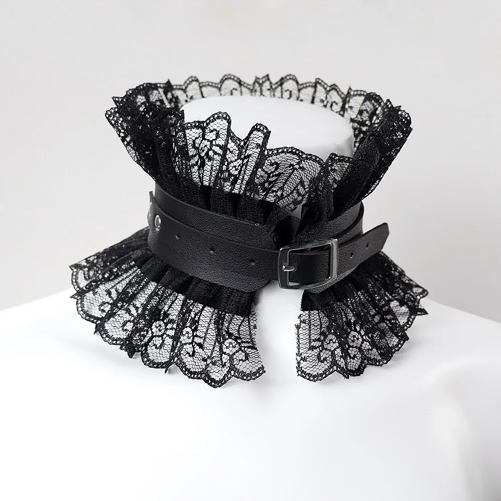 Billionm Dark Style Exaggerated Princess Collar Gothic Accessories Black Leather Lace Cold Vintage Lolita Aesthetic Chain Necklace
