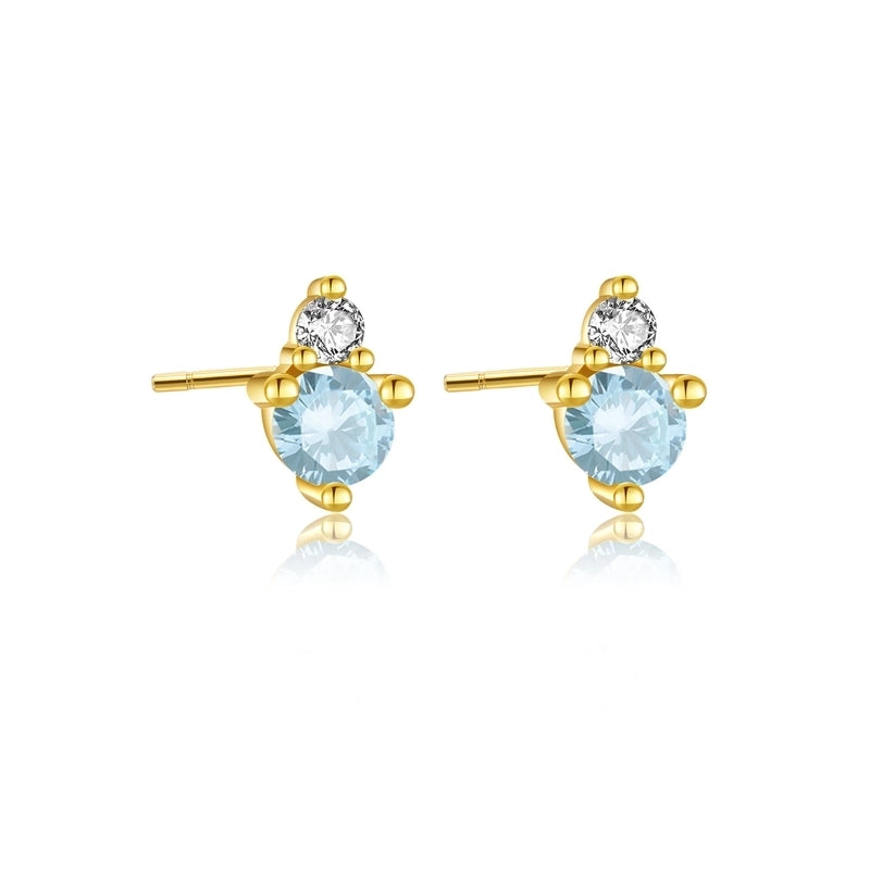 1 Pair 925 Sterling Silver Birthstone Round Ear Studs