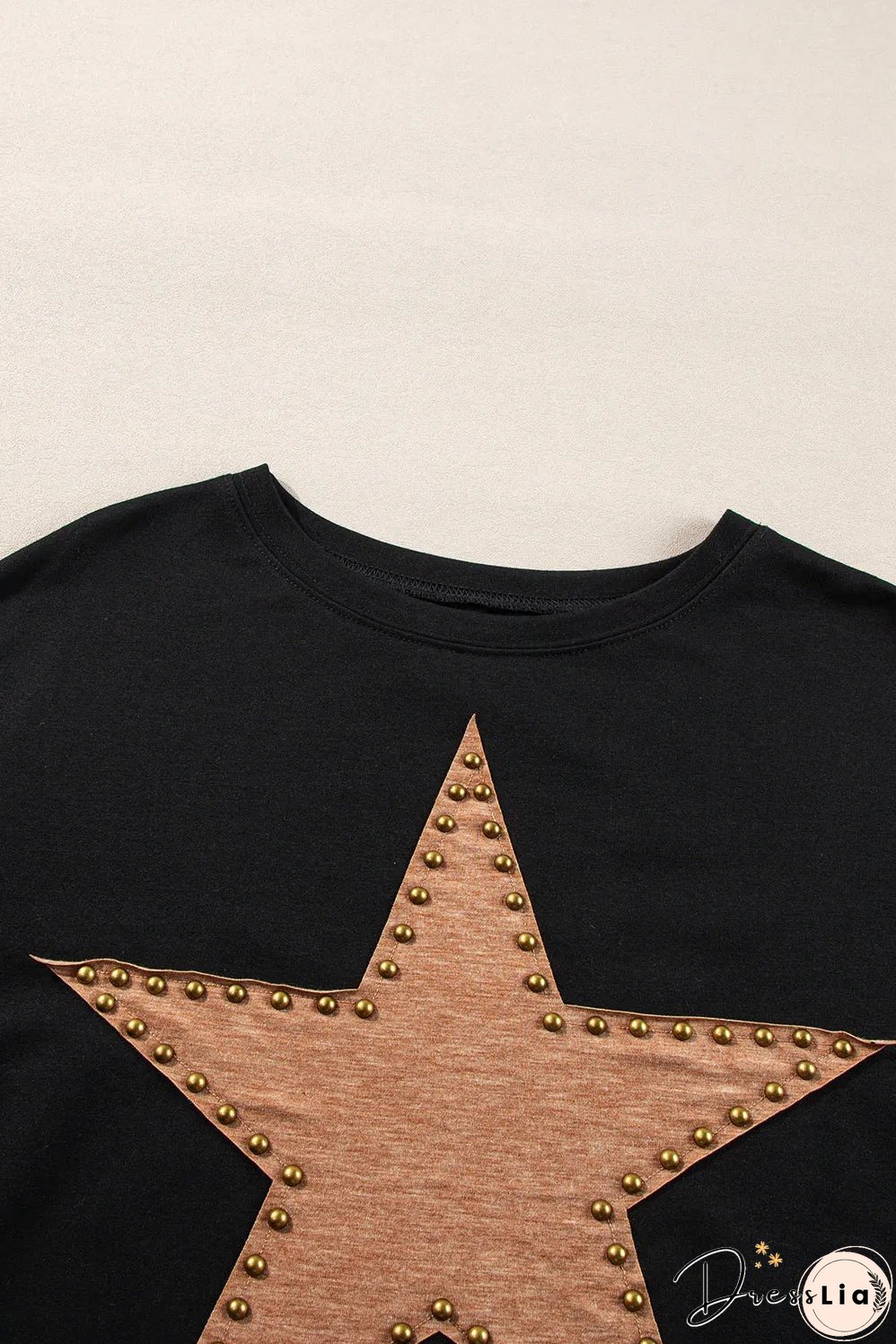 Black Studded Star Graphic Oversized Long Sleeve Top