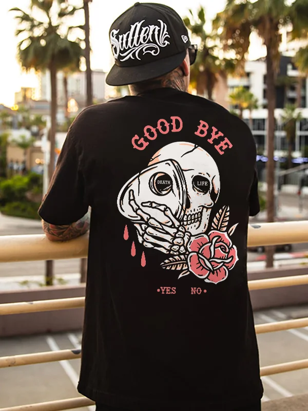 Good Bye Death Life Skull Printed Men's T-shirt