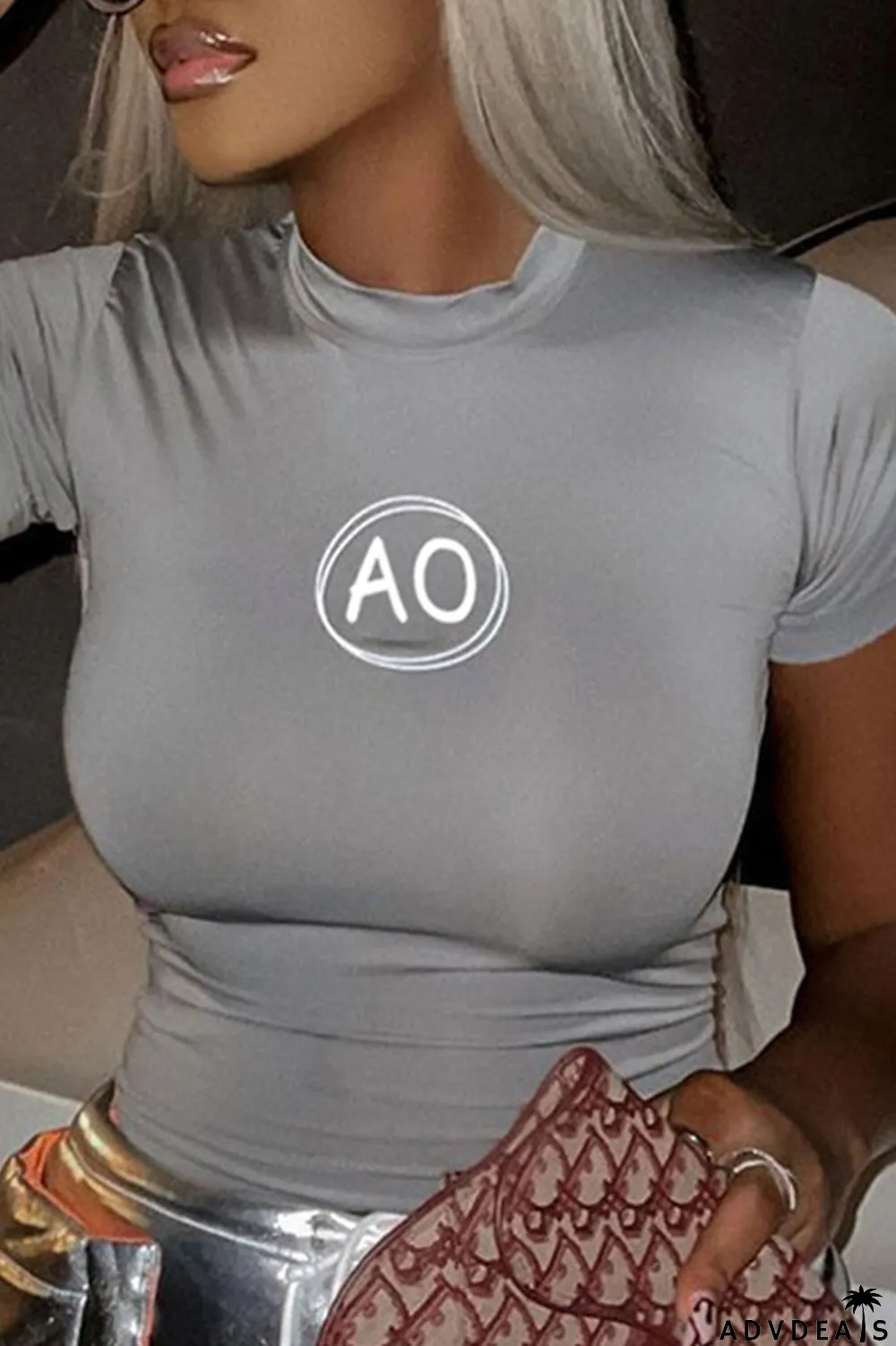 Blue Casual Street Print Patchwork O Neck T-Shirts