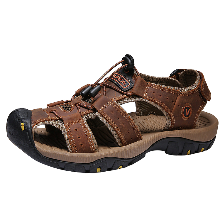 Men Summer Beach Leather Sandals Closed Toe Hollow out Breathable Shoes
