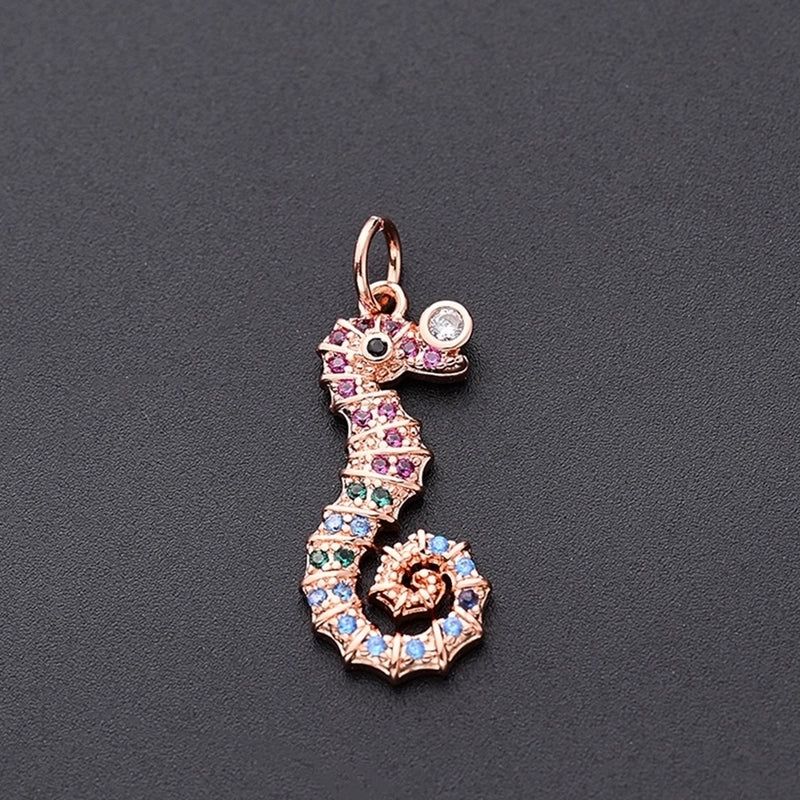 One Pack 9.5*21.5mm Hole 3~3.9mm Copper Zircon Rose Gold Plated White Gold Plated Gold Plated Hippocampus Simple Polished Pendant