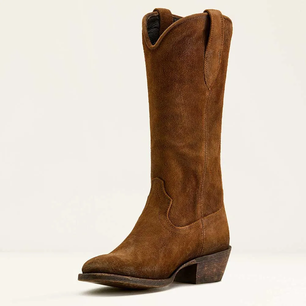 Brown Round Toe Block Heel Mid Calf Cowgirl Boots for Women