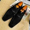 Mens Black Slip On Suede Leather Dress Shoes 