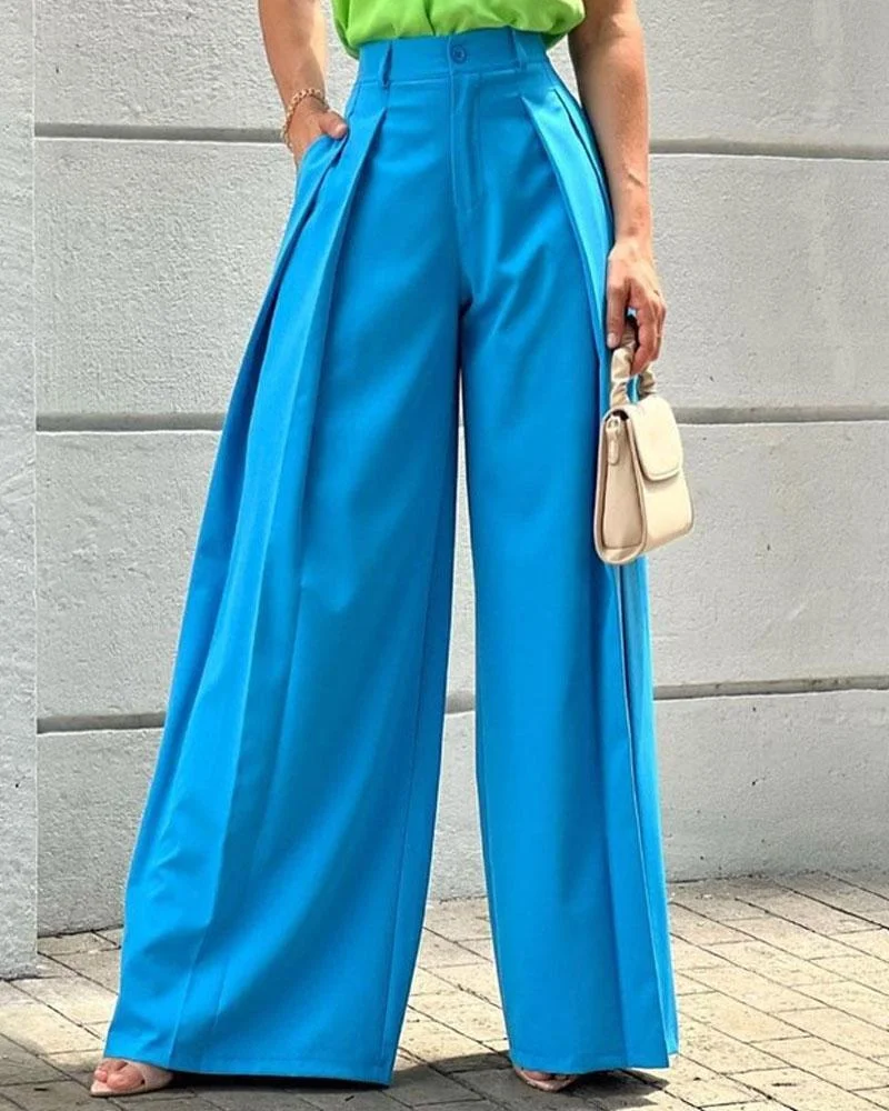 Sleeveless Solid Color Top Trousers Two Piece Set