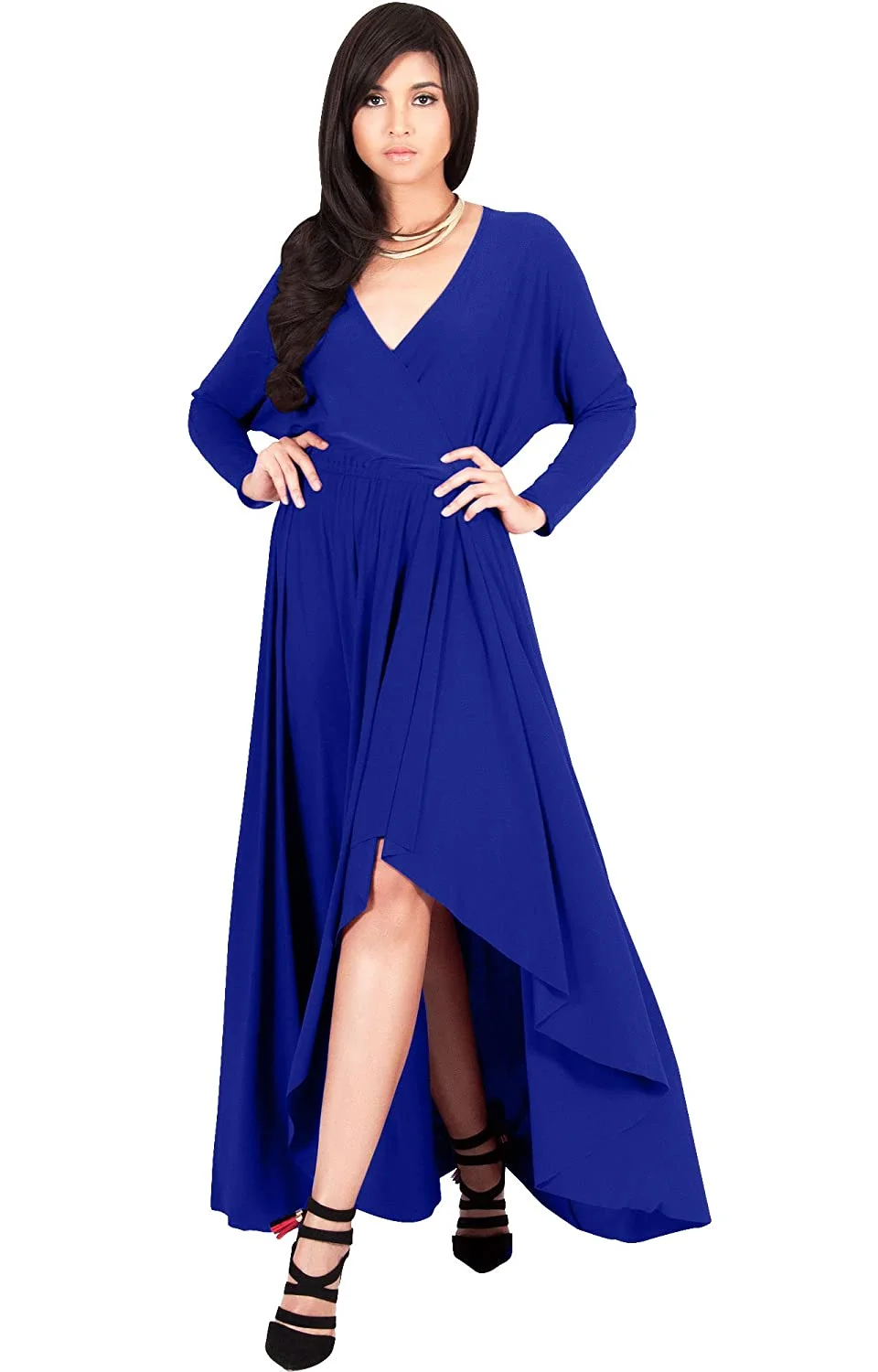 Womens Sleeve Wrap Slit Formal Fall Winter Cocktail Gown