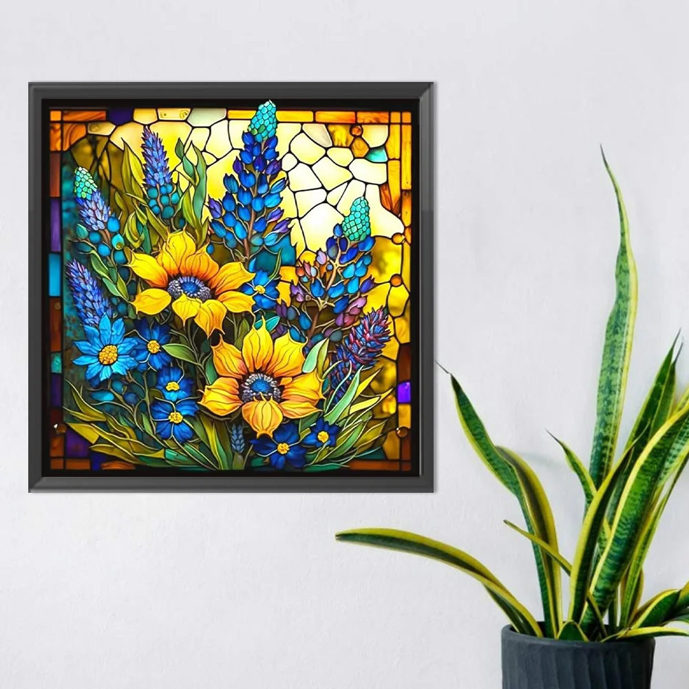 Diamond Painting - Full Round Drill - Stained Glass Flower(30*30cm)