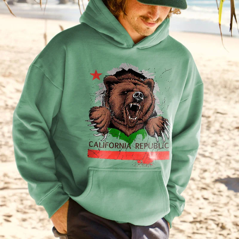 California Republic Bear Roaring Graphic Men’s Hoodie