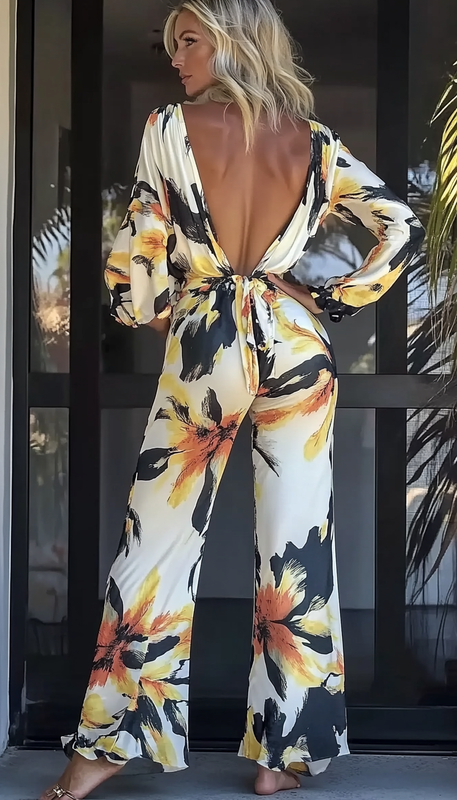 Silk Loose Cover-up Shirt  & Pants Two-piece Set b4ab