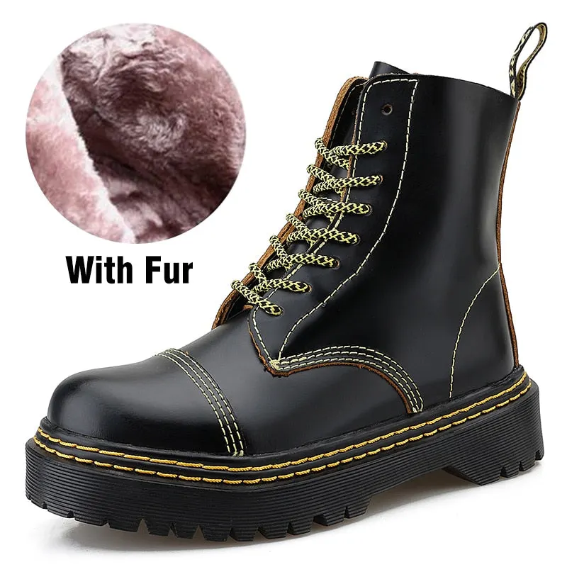 Ankle Boots Women 2021 New Winter Chunky Platform Boots Thick Bottom Punk Genuine Leather Motorcycle Botas Women Plus Size Boots