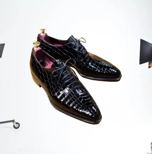 Men's Black Crocodile Pattern Oxfords Dress Shoes