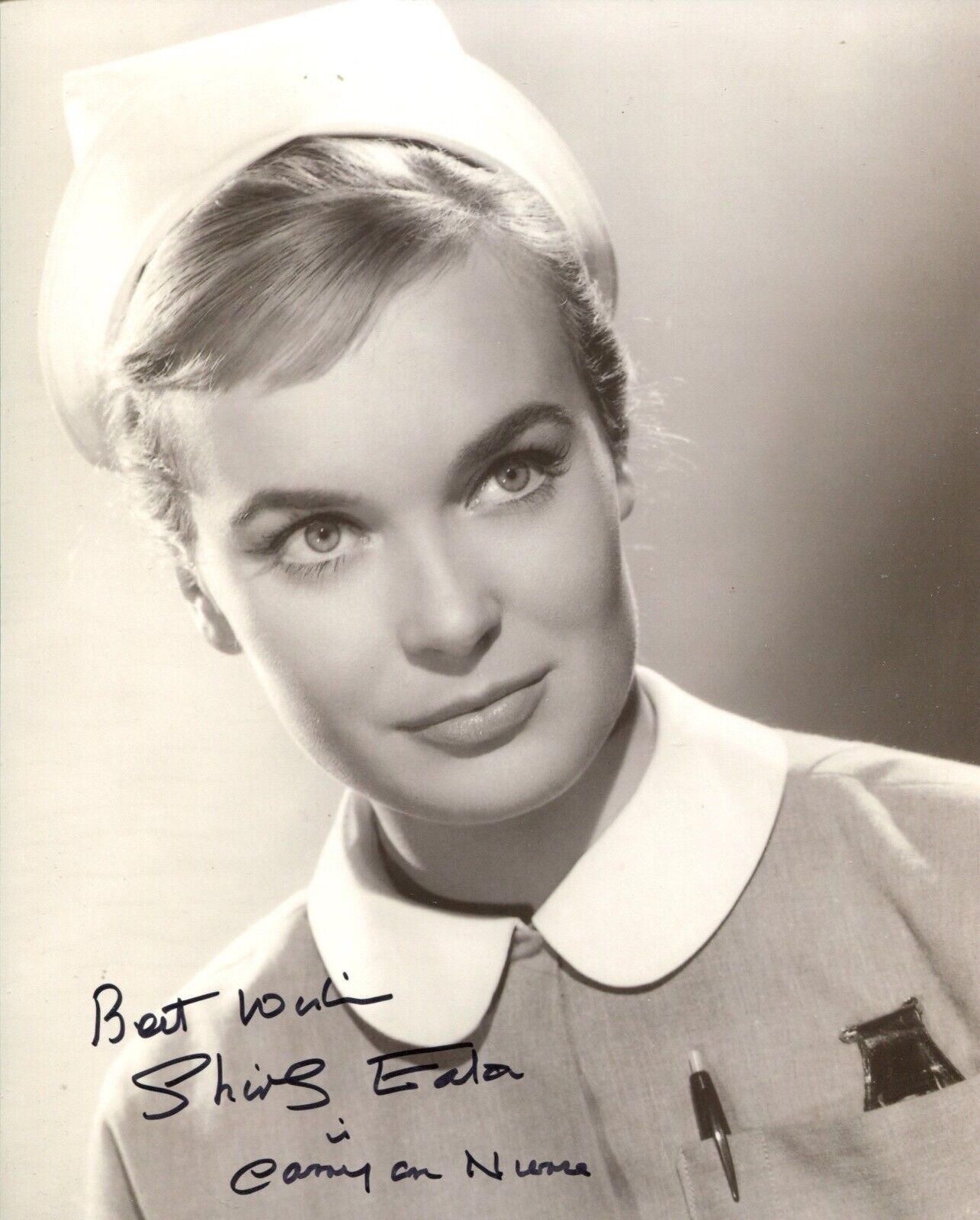 Shirley Eaton signed Carry On Nurse comedy movie Photo Poster painting