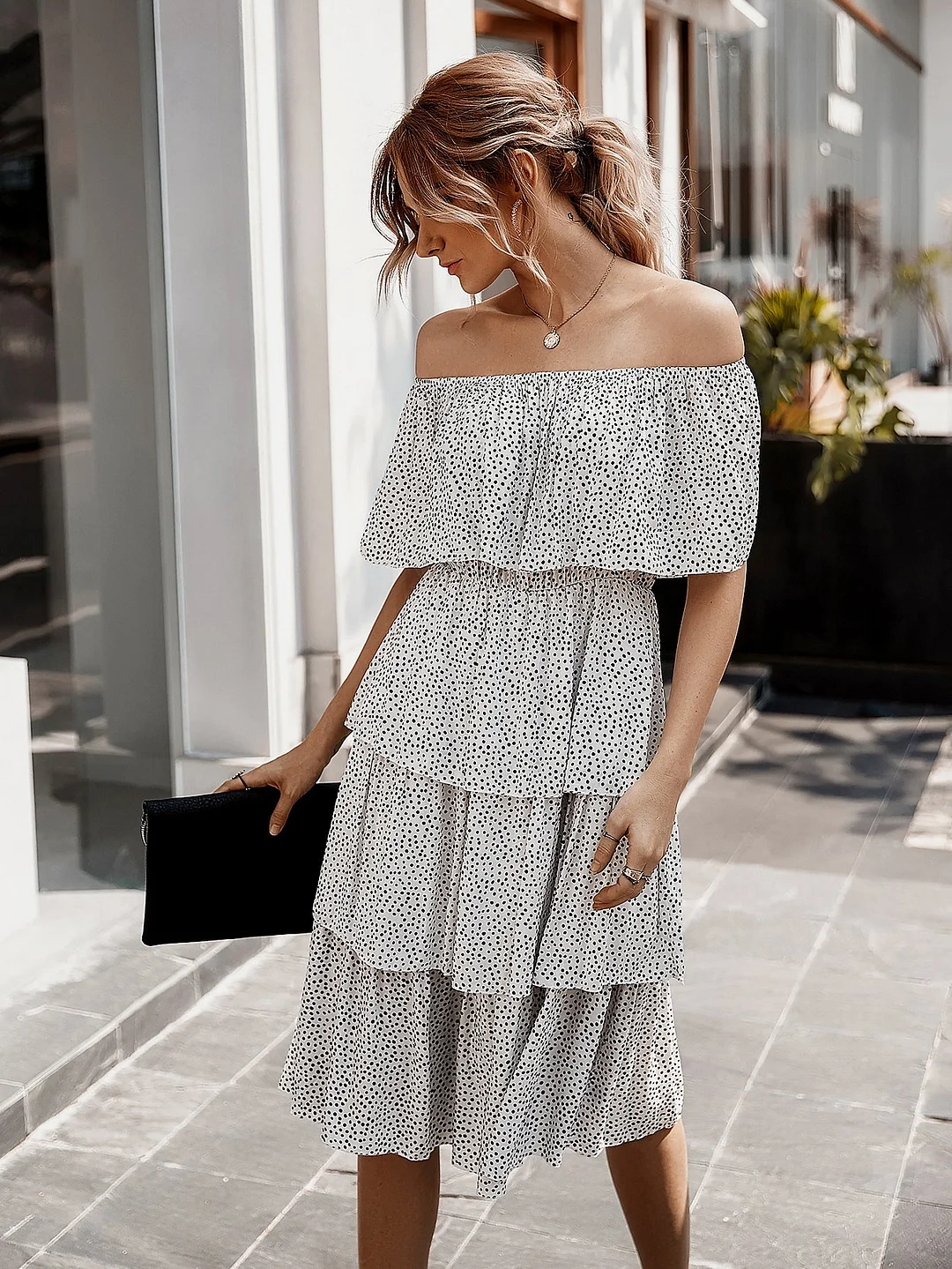 One-shoulder Cake Group Dress Women's Dress | EGEMISS
