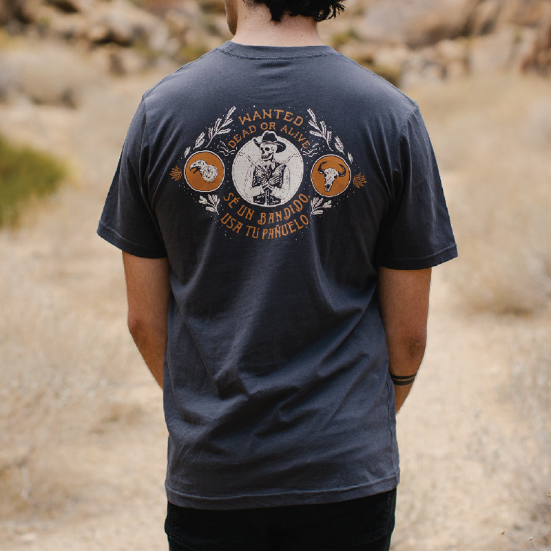 Men Vintage Cowboy Skeleton Graphic T-shirt