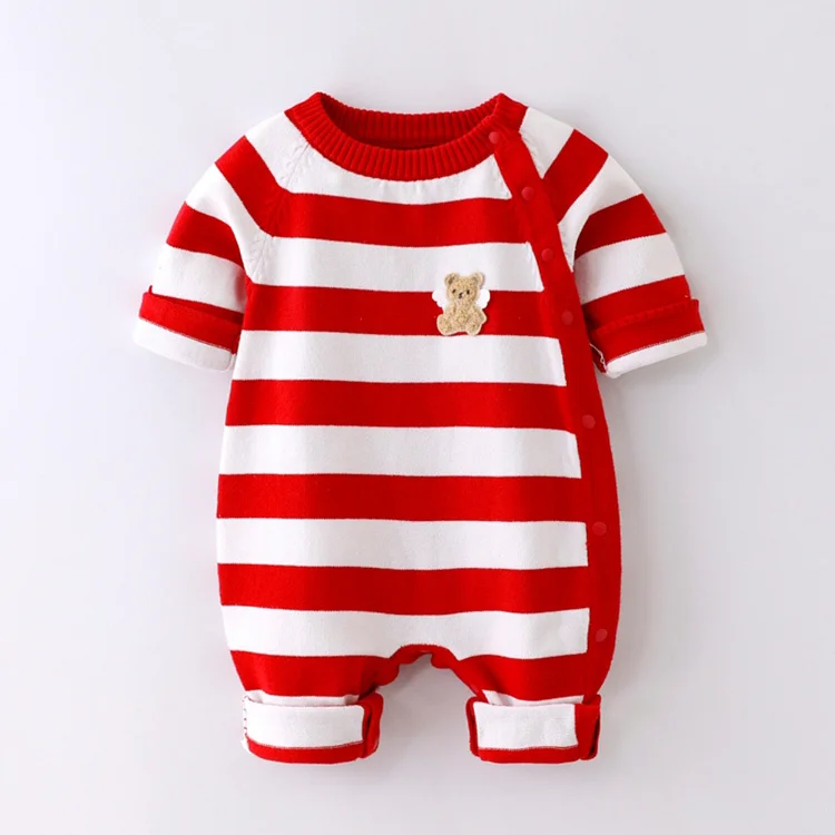 Baby Boy/Girl Block Color Ribbed Knit Bear Design Ropmer