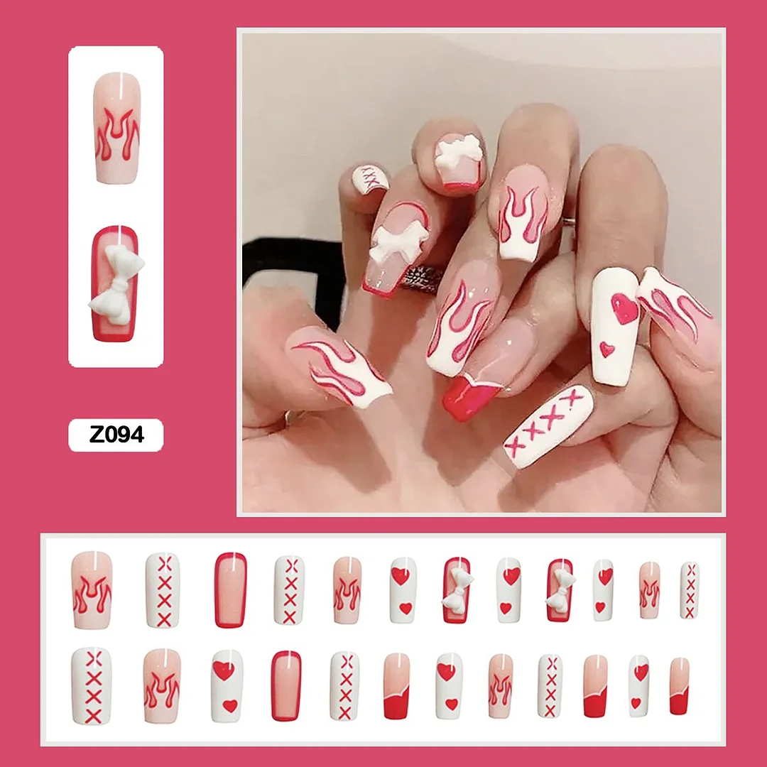 Personality Graffiti Flame Sweet Cool Girl False Nail Art Fake Nails With Glue And Sticker 24pcs/box-Nail Inspo