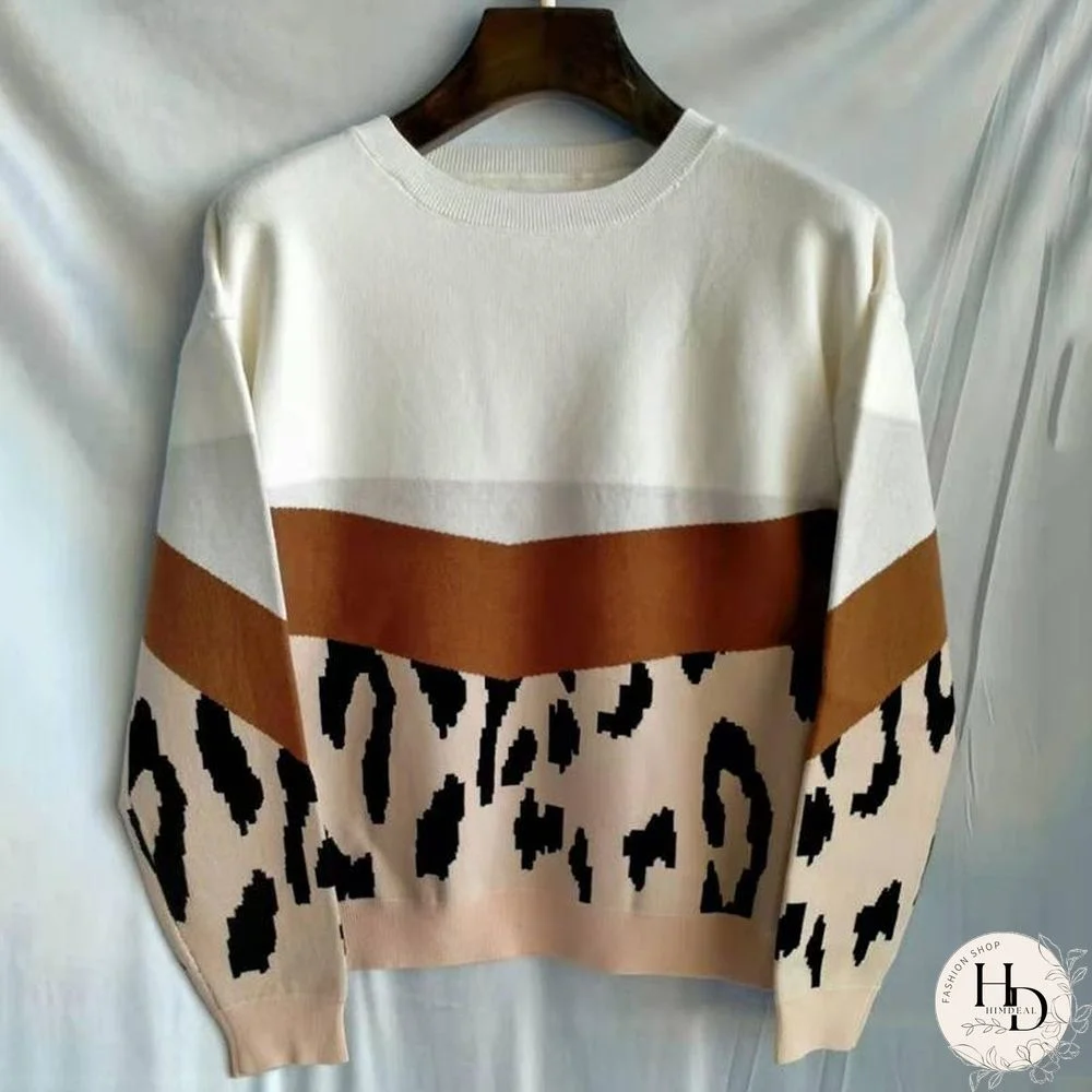 Leopard Stitched Knitted Sweater