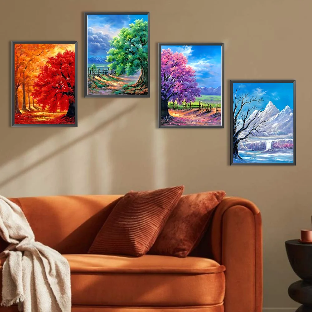4pcs Diamond Painting - Full Round Drill - Four Seasons Tree(Canvas|30*40cm)