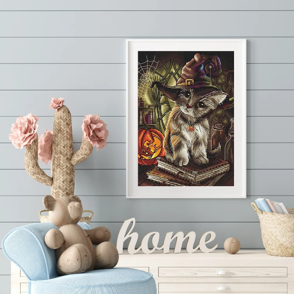 Full Embroidery 14CT DIY Halloween Cats Counted Cross Stitch Kit Art Craft