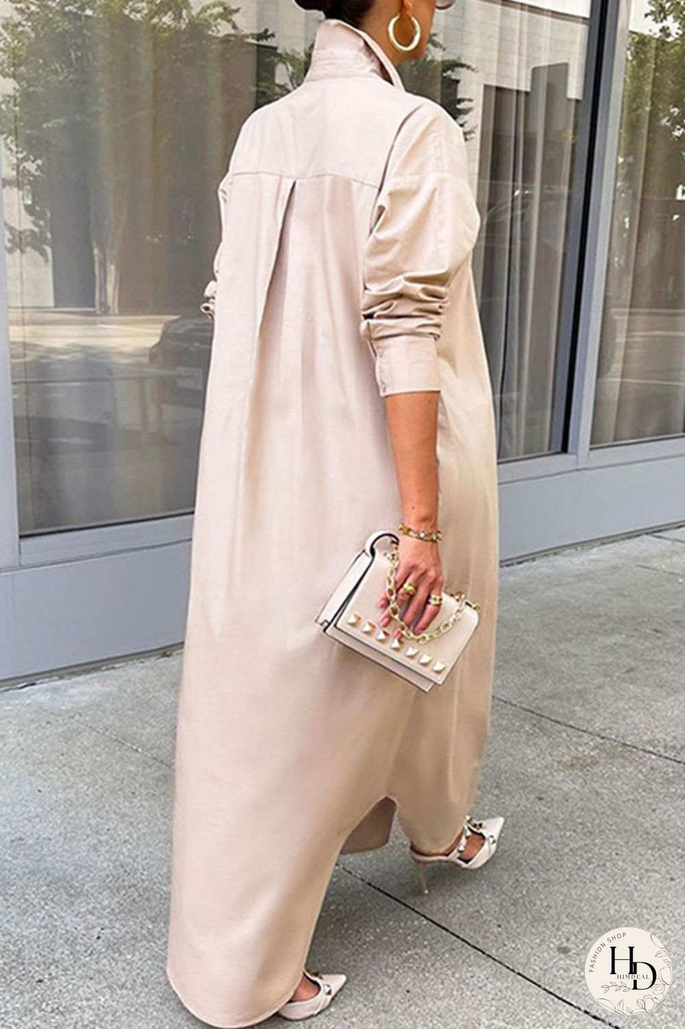 Khaki Casual Solid Patchwork Buckle Turndown Collar Tops
