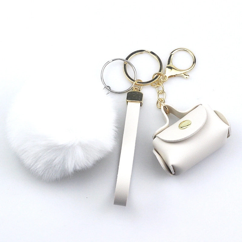 Lady Minimalist Solid Color Pu Leather Keychain